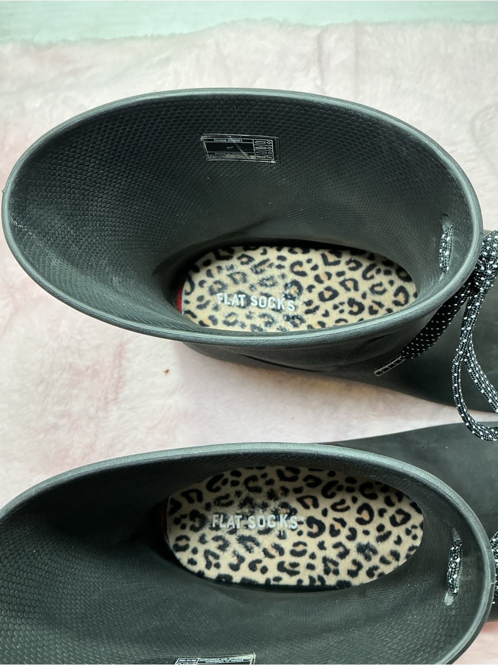 CROCS Black Ankle Rain Boots with Polka-Dot Laces b122 - Picture 3 of 6